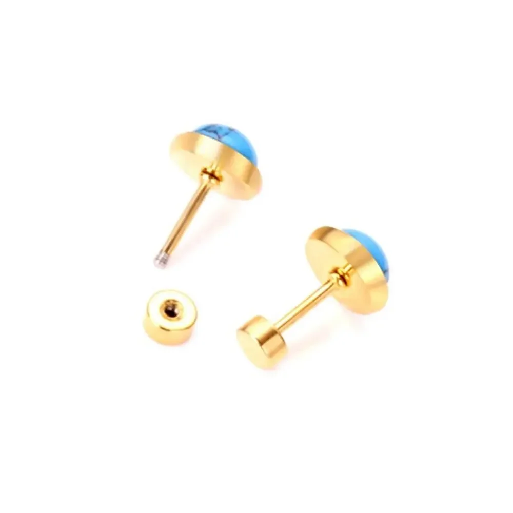 NEW 14K yellow gold plated turquoise stud earrings jewelry B28A - Picture 4 of 6